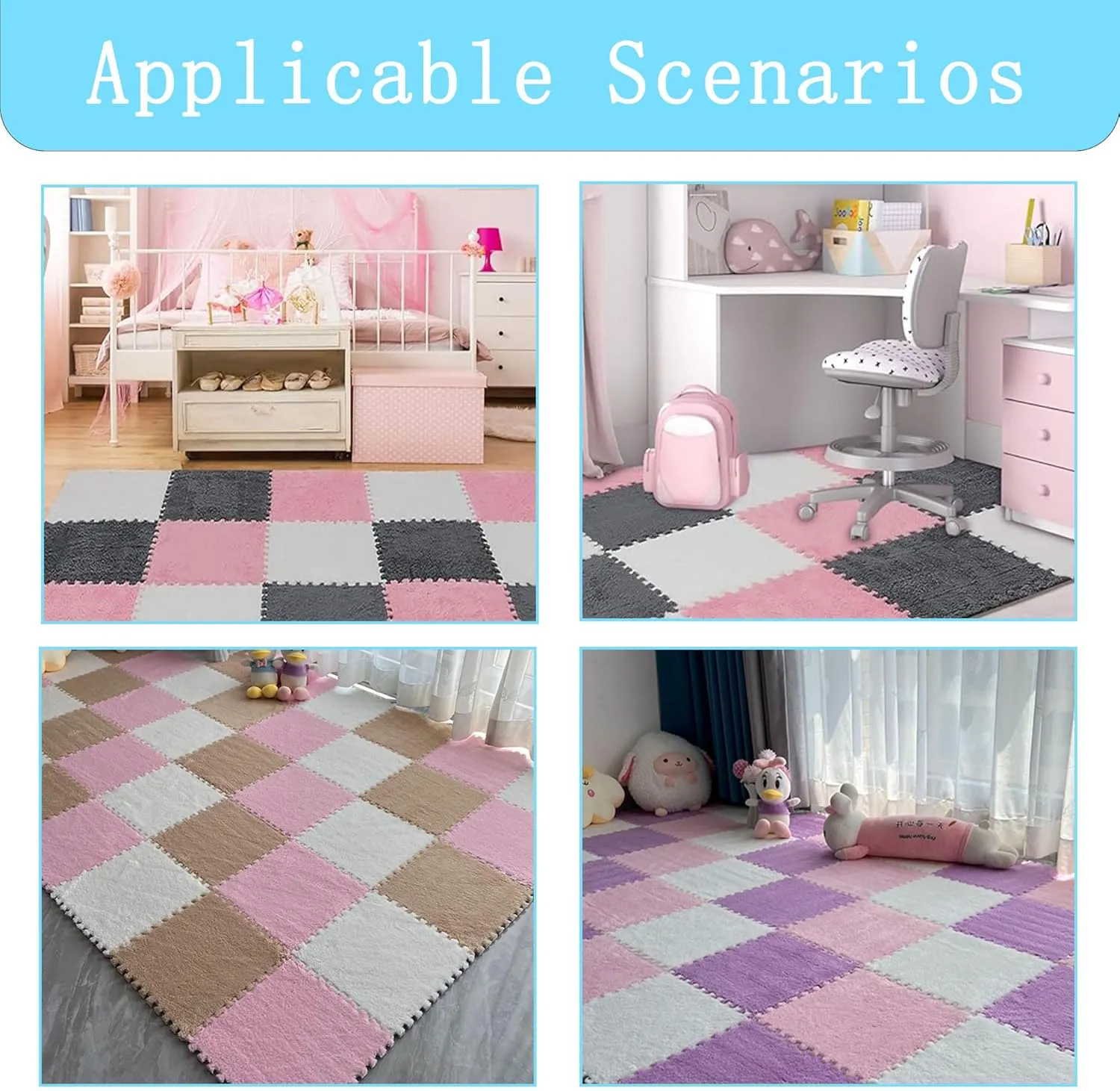 Fluffy Square Tiles EVA Foam Matswith 16 Edgings Soft Anti-Slip Exercise Play Mat for Room (Pink) Gangdise 12 PCS Thickened Plush endurance reservation rapidly conducive revision Interlocking Floor Mat 