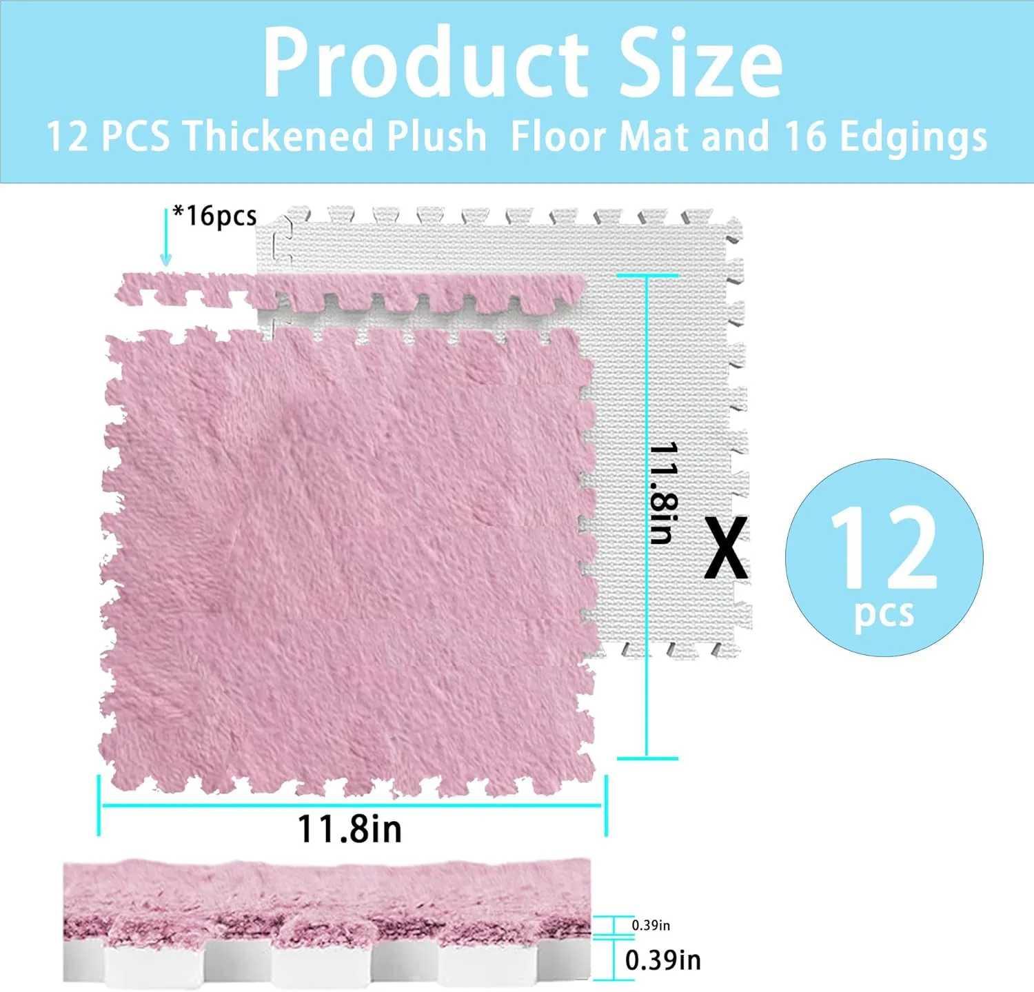 Fluffy Square Tiles EVA Foam Matswith 16 Edgings Soft Anti-Slip Exercise Play Mat for Room (Pink) Gangdise 12 PCS Thickened Plush endurance reservation rapidly conducive revision Interlocking Floor Mat 
