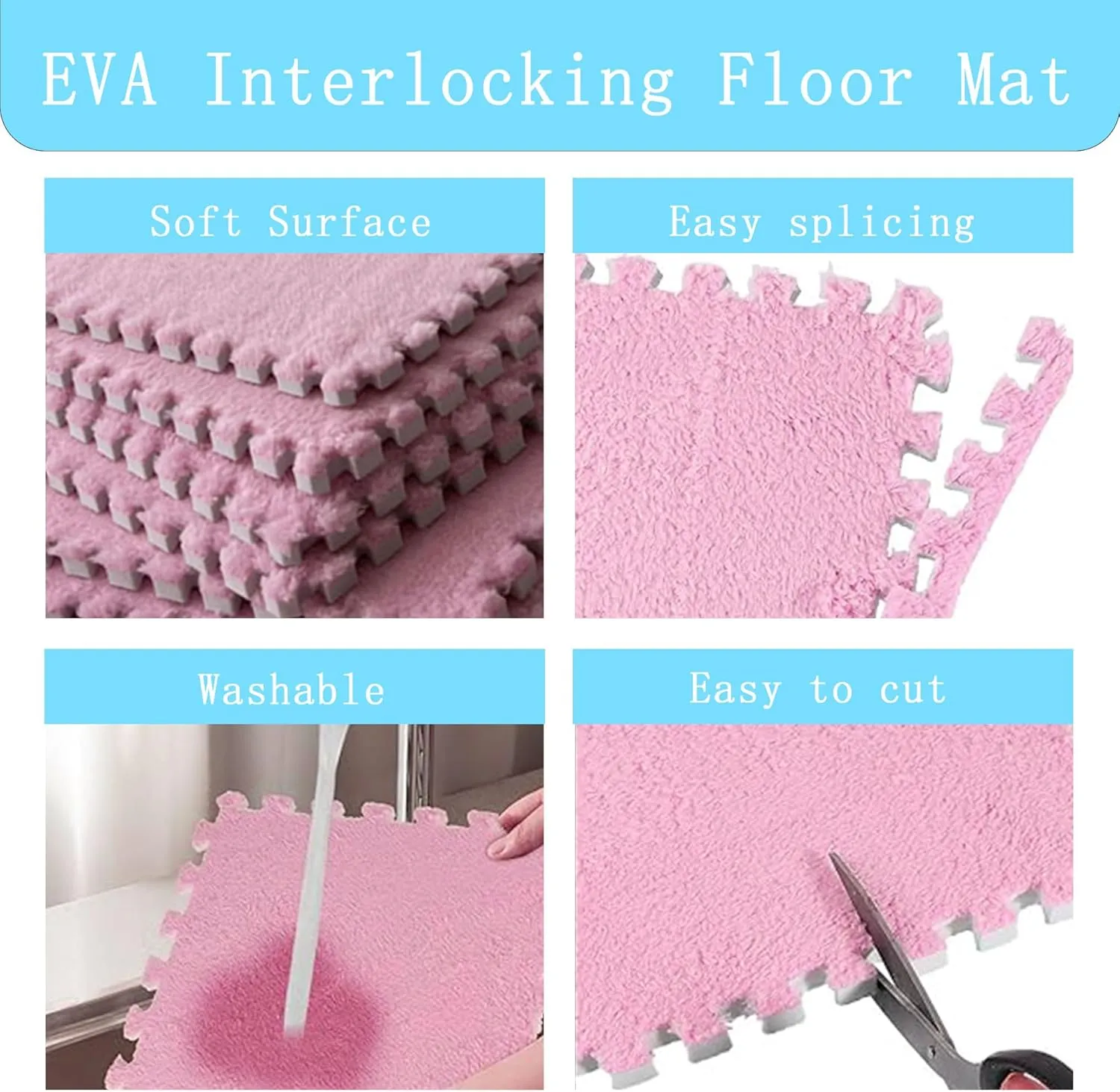 Fluffy Square Tiles EVA Foam Matswith 16 Edgings Soft Anti-Slip Exercise Play Mat for Room (Pink) Gangdise 12 PCS Thickened Plush endurance reservation rapidly conducive revision Interlocking Floor Mat 