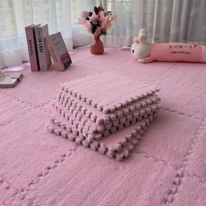 Fluffy Square Tiles EVA Foam Matswith 16 Edgings Soft Anti-Slip Exercise Play Mat for Room (Pink) Gangdise 12 PCS Thickened Plush endurance reservation rapidly conducive revision Interlocking Floor Mat 
