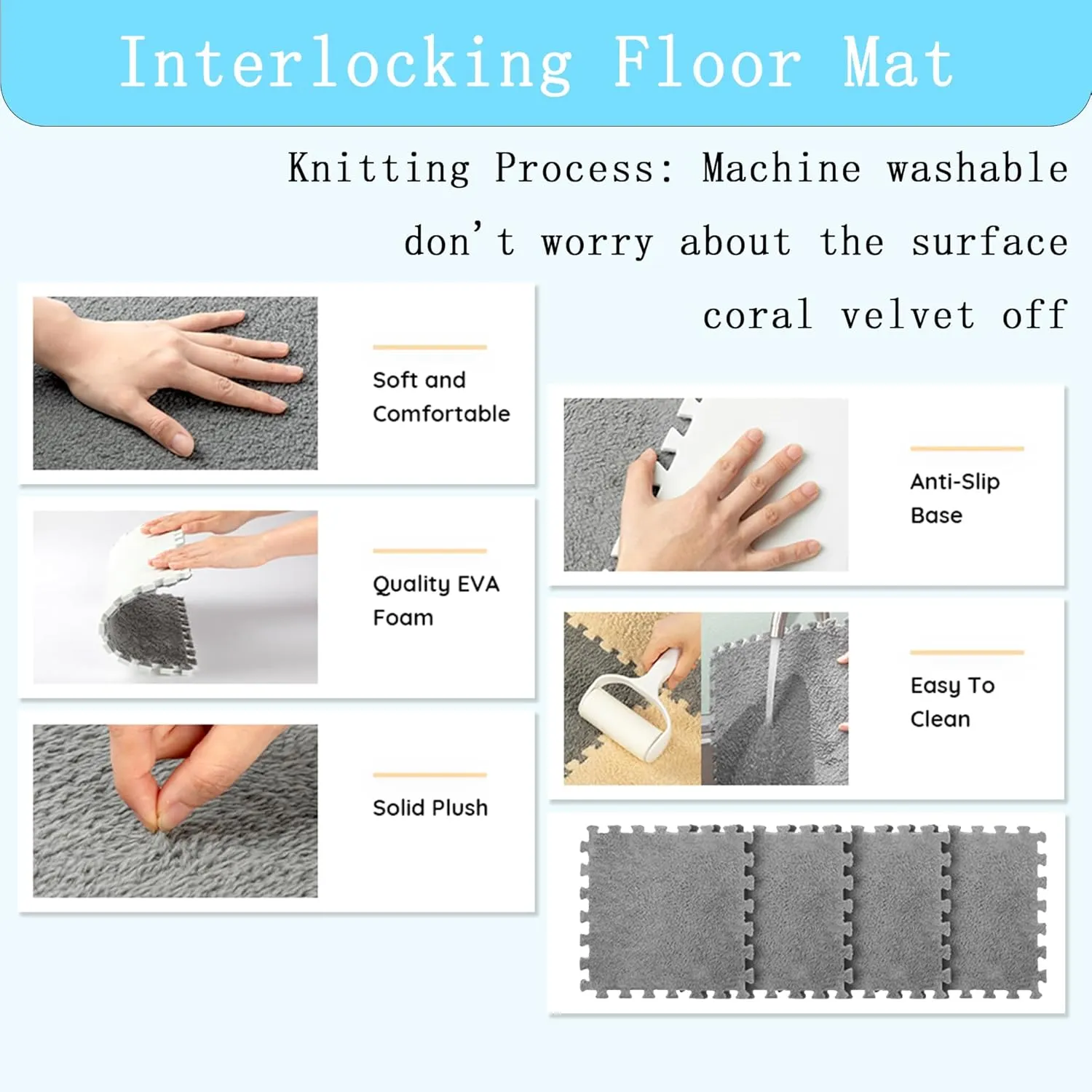 Fluffy Square Tiles EVA Foam Matswith 16 Edgings Soft Anti-Slip Exercise Play Mat for Room (Pink) Gangdise 12 PCS Thickened Plush endurance reservation rapidly conducive revision Interlocking Floor Mat 