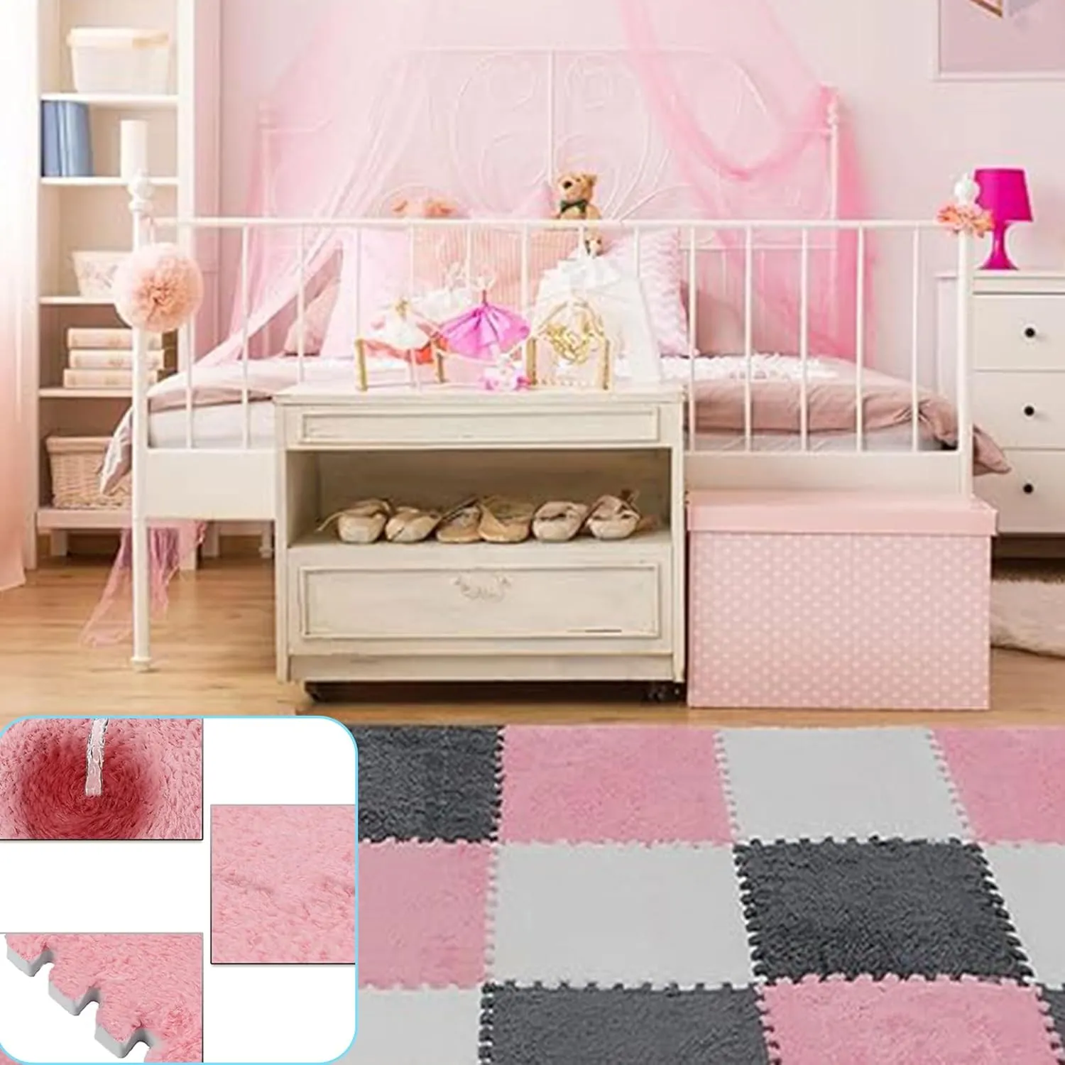 Fluffy Square Tiles EVA Foam Matswith 16 Edgings Soft Anti-Slip Exercise Play Mat for Room (Pink) Gangdise 12 PCS Thickened Plush endurance reservation rapidly conducive revision Interlocking Floor Mat 