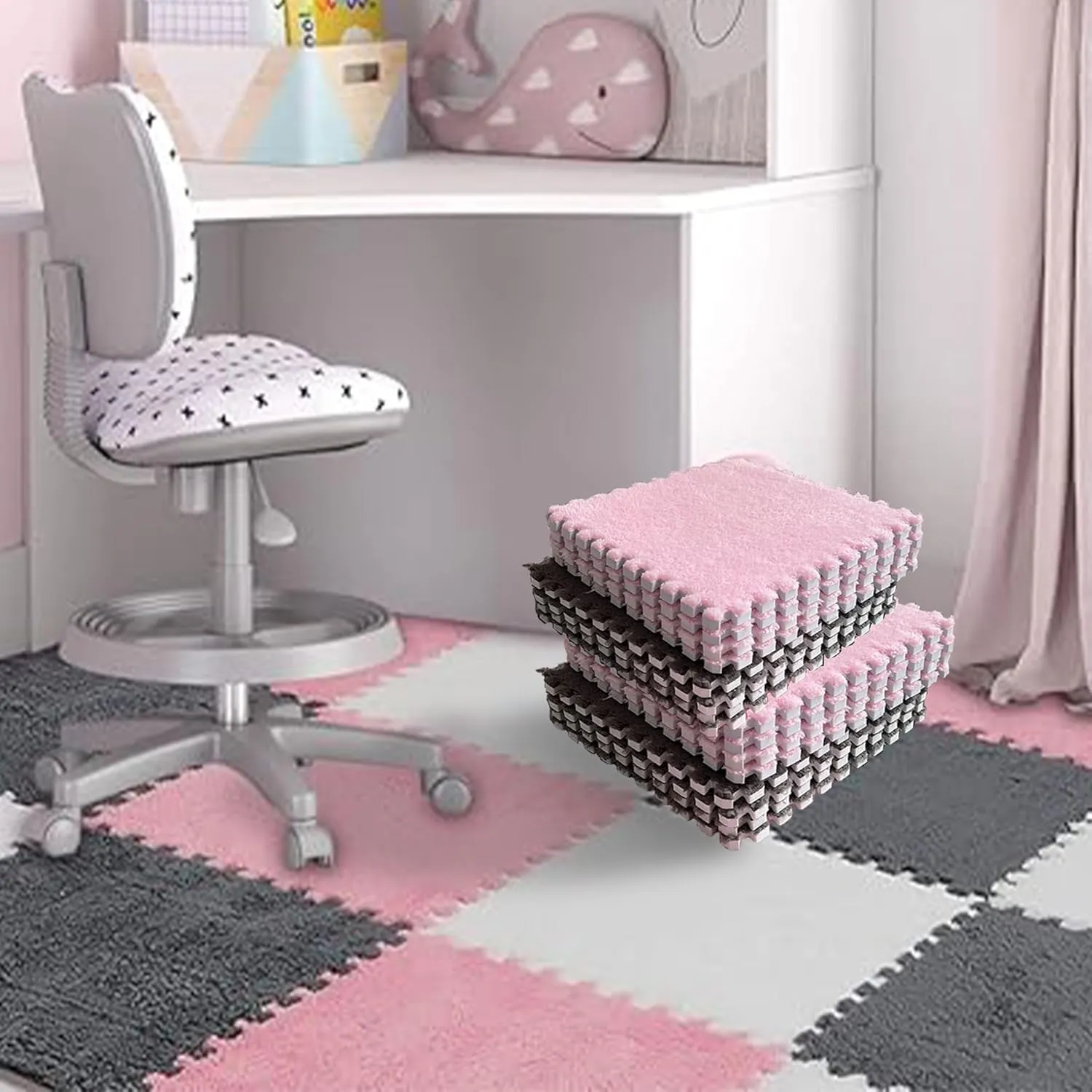 Fluffy Square Tiles EVA Foam Matswith 16 Edgings Soft Anti-Slip Exercise Play Mat for Room (Pink) Gangdise 12 PCS Thickened Plush endurance reservation rapidly conducive revision Interlocking Floor Mat 
