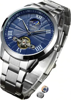 Flywheel Hollow Out Mechanical Watch assembly Stainless Steel Strap Wristwatch Men's Waterproof Business Watches FORSINING Men Automatic Watch Moon Phase 