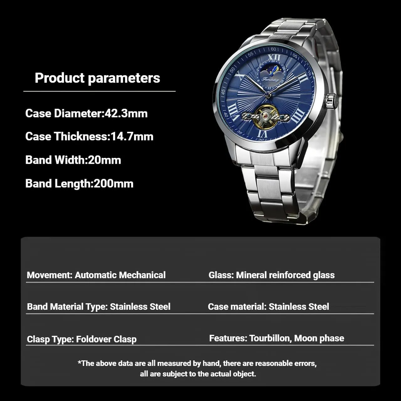 Flywheel Hollow Out Mechanical Watch assembly Stainless Steel Strap Wristwatch Men's Waterproof Business Watches FORSINING Men Automatic Watch Moon Phase 