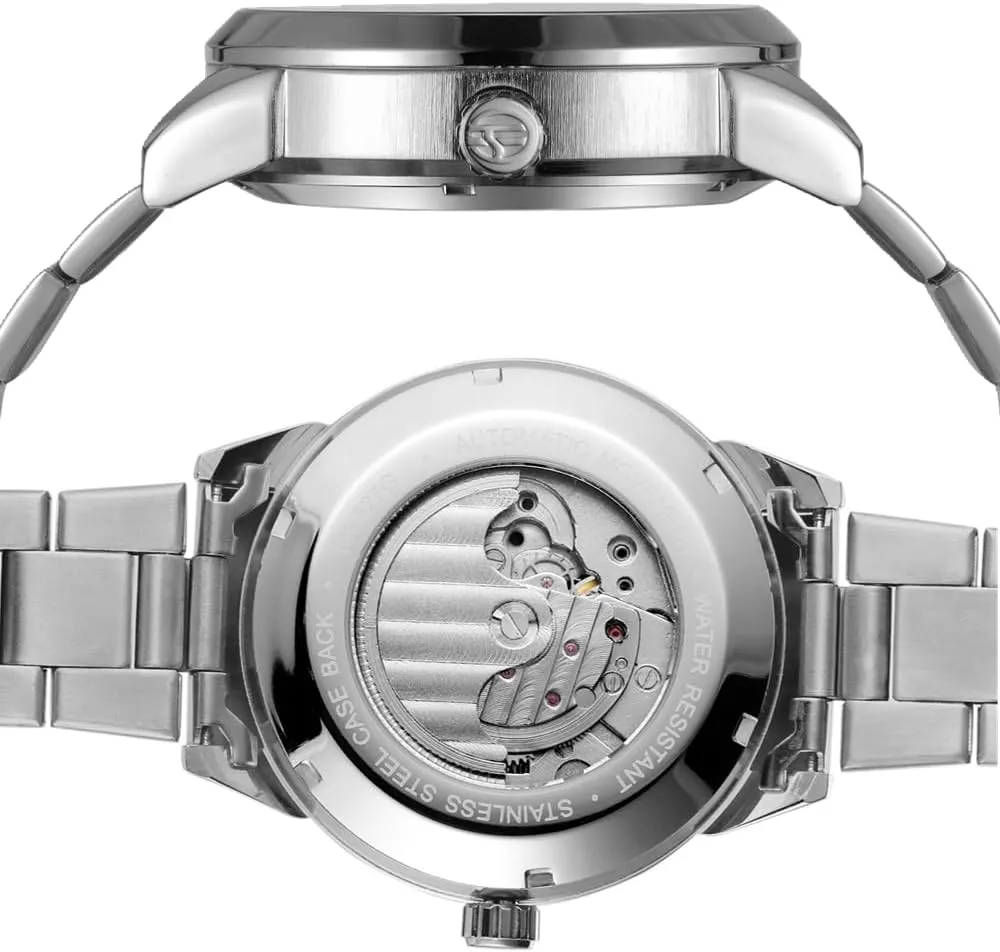 Flywheel Hollow Out Mechanical Watch assembly Stainless Steel Strap Wristwatch Men's Waterproof Business Watches FORSINING Men Automatic Watch Moon Phase 