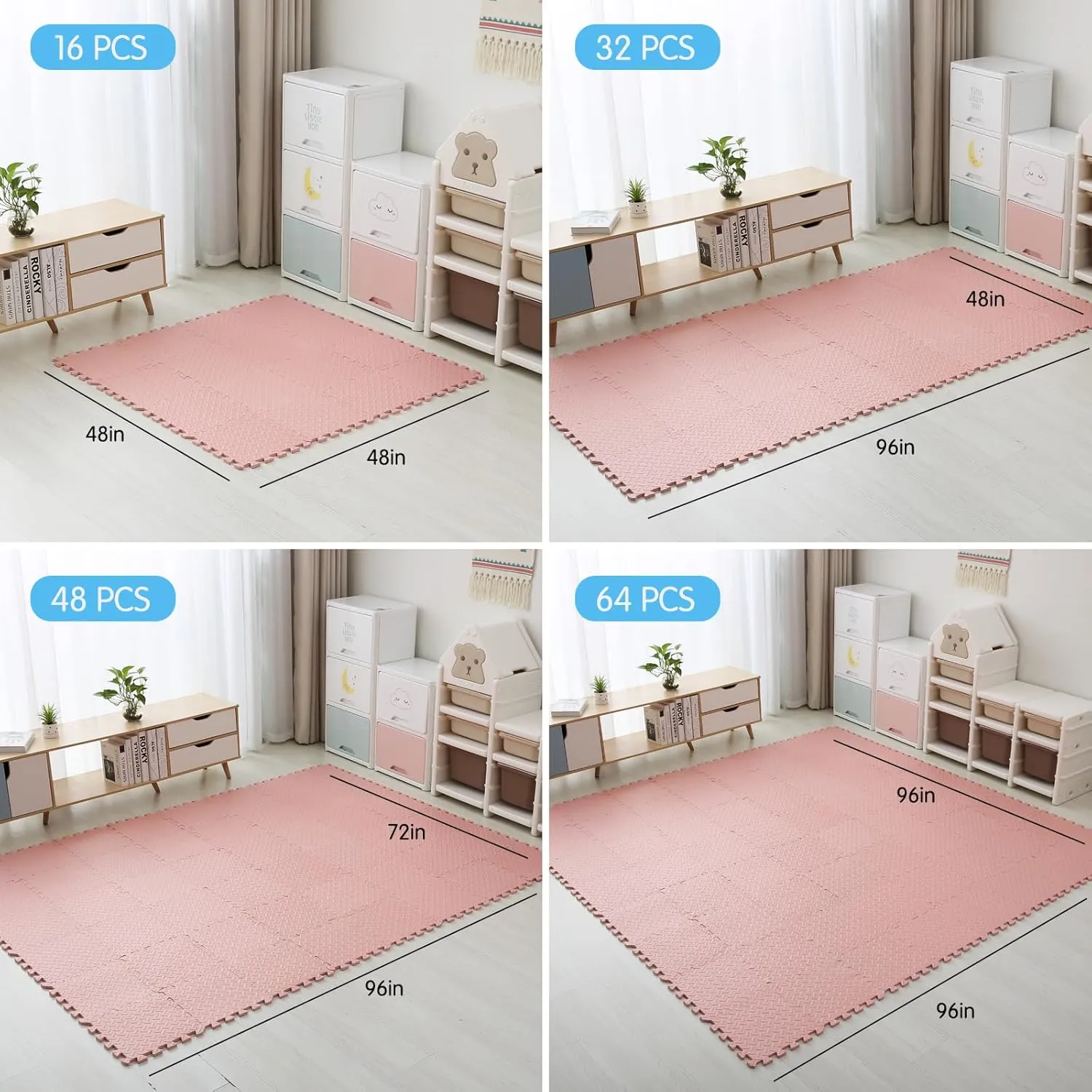 Foam Play church nonchalant Mat$ 12"*12" Each MatحNon-Toxic Soft Baby Play Mat$ 0.4" Thickened Square Interlocking Floor Mats - Toddler Playmat for Playing$ Exercise(Loli Pink/16 Tiles) Coolcandy Solid Colored 