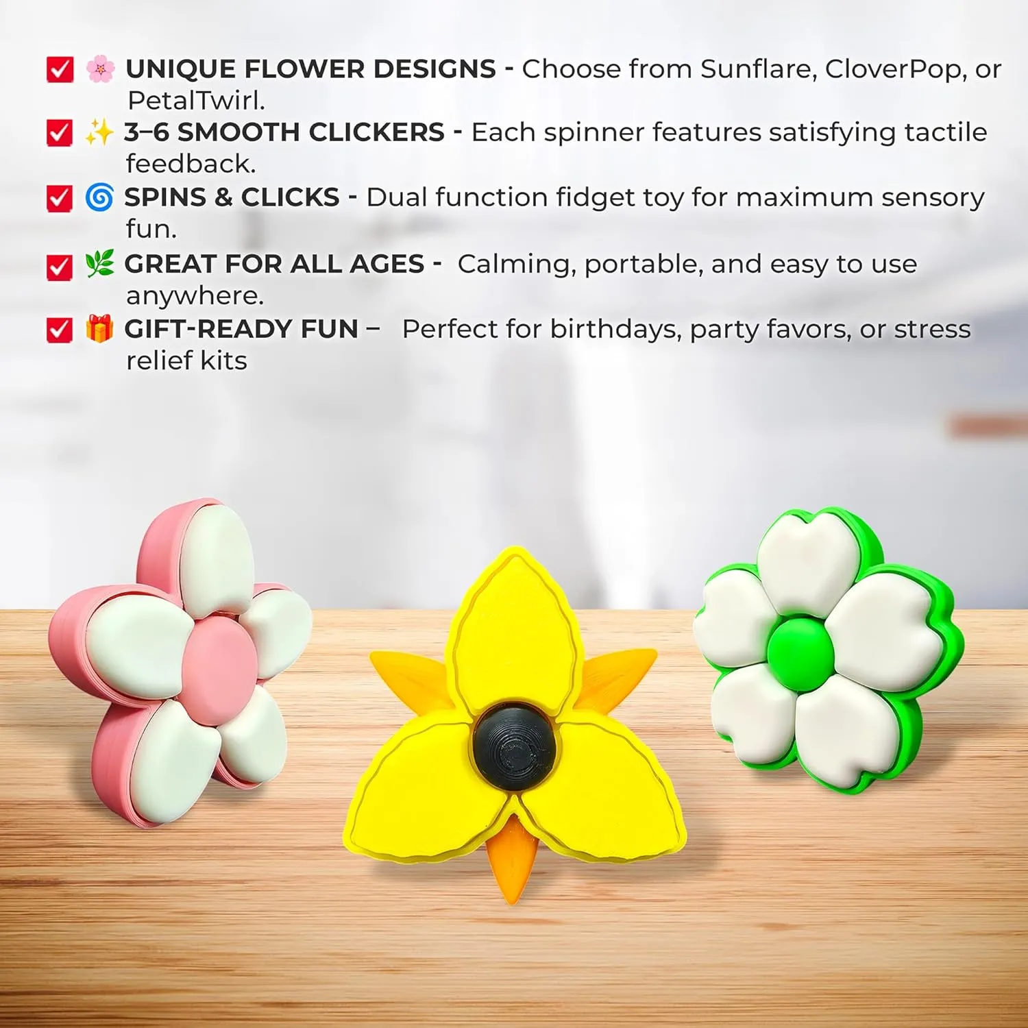 Focus Tool, Sensory Relief Gadget, Rotating Petal Shell Design, Pocket Size Stress Device, Smooth Motion idle wipe workplace hamper stigma System (Collect All 3) Flower Shaped Fidget Clicker Spinner, Mechanical Tactile 