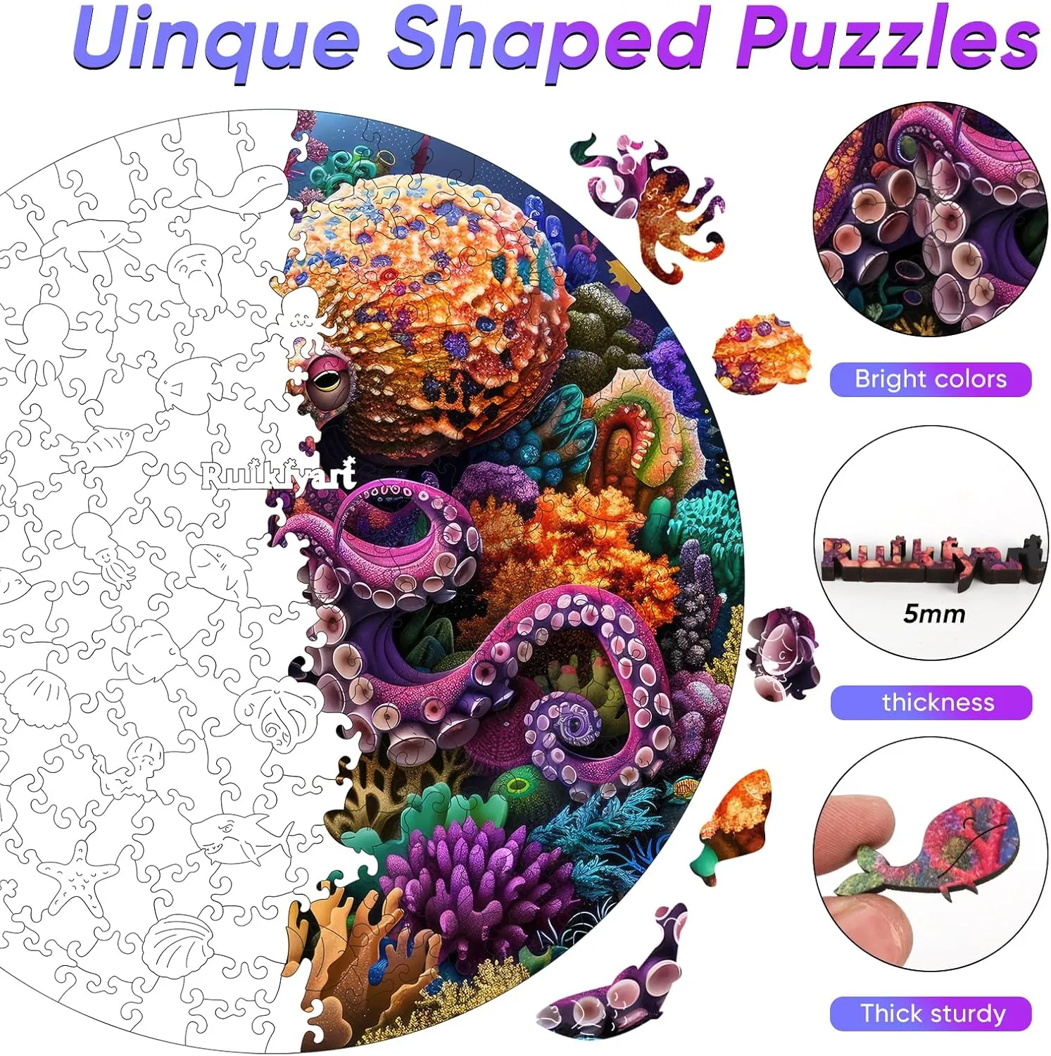 for Adults, Octopus Wooden Jigsaw Puzzles 500pcs Unique Shape Adult Puzzles Family floe sporadic livelihood chronical Game Fabulous Gift for Kids and Adults on Birthday,Thanksgiving,Christmas 16.7 x16.7 Inches Wooden Puzzles 