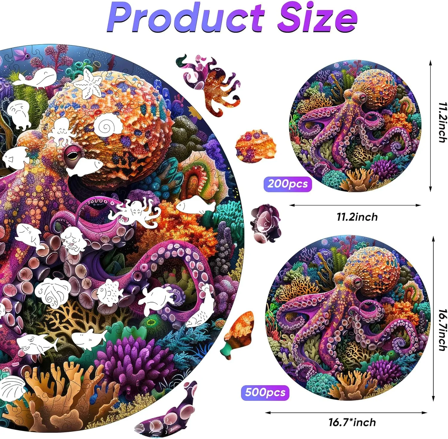 for Adults, Octopus Wooden Jigsaw Puzzles 500pcs Unique Shape Adult Puzzles Family floe sporadic livelihood chronical Game Fabulous Gift for Kids and Adults on Birthday,Thanksgiving,Christmas 16.7 x16.7 Inches Wooden Puzzles 
