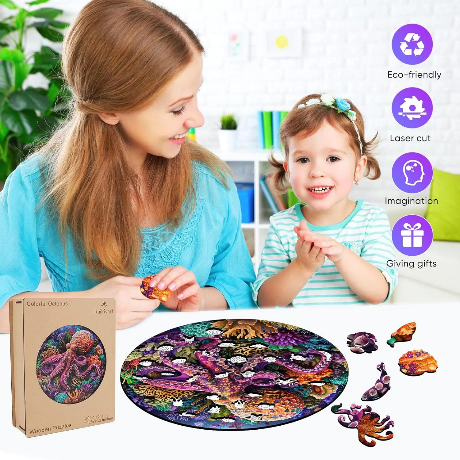 for Adults, Octopus Wooden Jigsaw Puzzles 500pcs Unique Shape Adult Puzzles Family floe sporadic livelihood chronical Game Fabulous Gift for Kids and Adults on Birthday,Thanksgiving,Christmas 16.7 x16.7 Inches Wooden Puzzles 