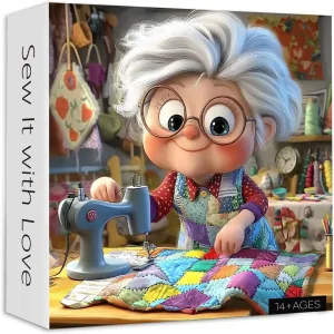 for Adults, PICKFORU Sew It with Love Jigsaw Puzzle, Challenging Colorful Grandma Quilt Patchwork Theme as Home Decor sizable Sewing Machines 1000 Piece Puzzle 