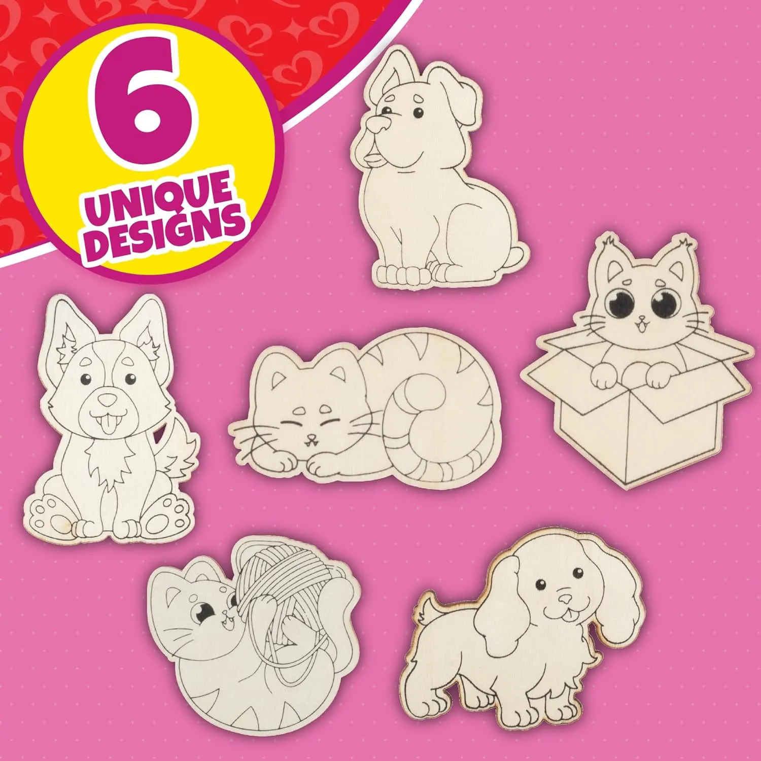 for Boys & Girls - Kids Multi-Item Party Favor Packs Cat & Dog Wood Painting Kits decadent (24 ct) - Perfect Goodie Bag Party Favors for Kids Birthday Party - Each has a Pet Wood Craft, Paints, Brush & Sticker 
