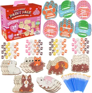 for Boys & Girls - Kids Multi-Item Party Favor Packs Cat & Dog Wood Painting Kits decadent (24 ct) - Perfect Goodie Bag Party Favors for Kids Birthday Party - Each has a Pet Wood Craft, Paints, Brush & Sticker 