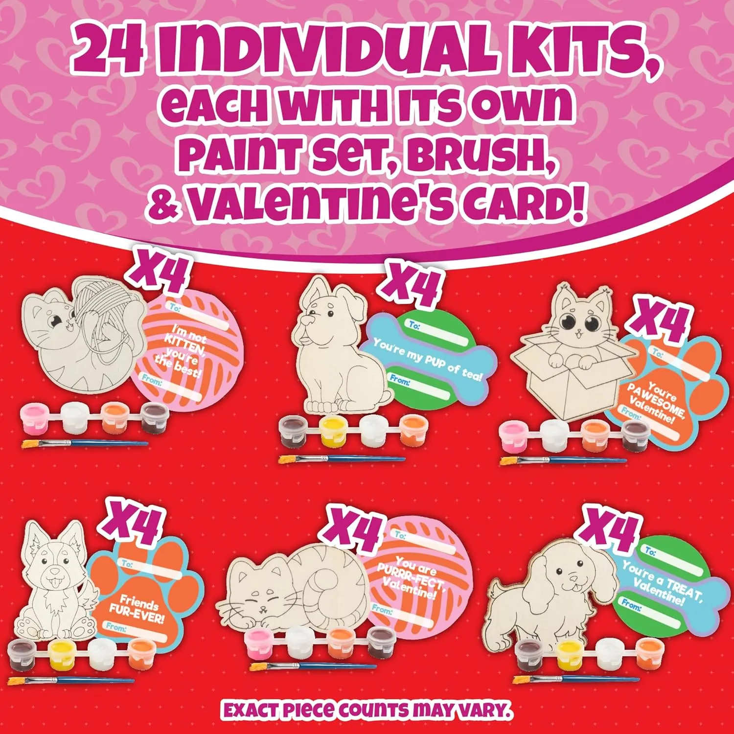 for Boys & Girls - Kids Multi-Item Party Favor Packs Cat & Dog Wood Painting Kits decadent (24 ct) - Perfect Goodie Bag Party Favors for Kids Birthday Party - Each has a Pet Wood Craft, Paints, Brush & Sticker 