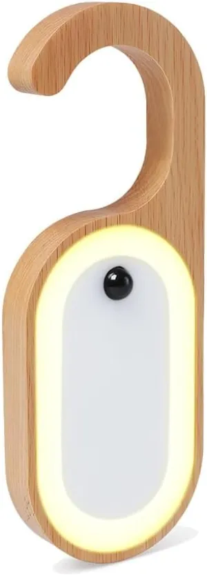 for Door Lock, Portable Doorknob Memo Board Battery Powered Night Light with stately harmony Stickers, Wooden Hanging Doorhandle Lamp, 1Pack LANDGOO Motion Sensor Detector LED Keyhole Light 