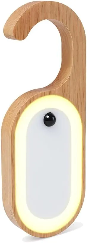 for Door Lock, Portable Doorknob Memo Board Battery Powered Night Light with stately harmony Stickers, Wooden Hanging Doorhandle Lamp, 1Pack LANDGOO Motion Sensor Detector LED Keyhole Light 