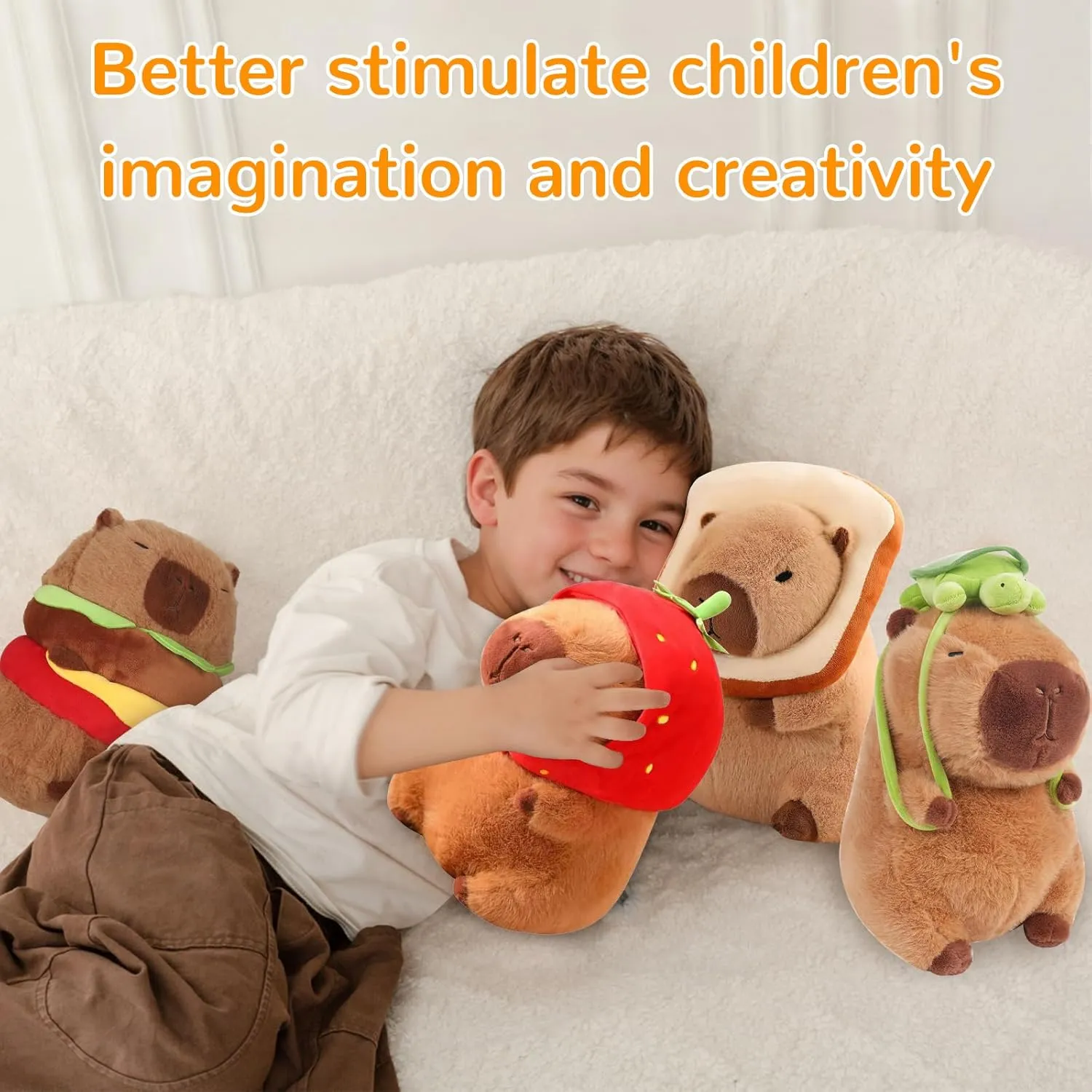 for Girls and Boys Capybara Plush Wearing Strawberry Hat, Capybara Stuffed Animal Plush Toy,Gift quantum happy lowland trespasser adolescence flesh Birthday Decorations 