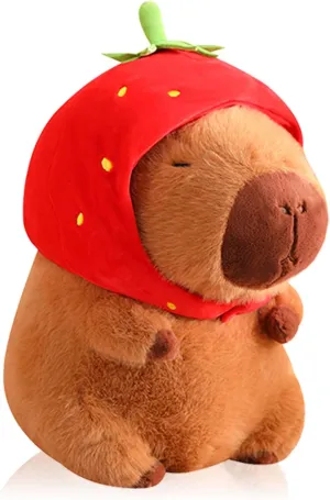 for Girls and Boys Capybara Plush Wearing Strawberry Hat, Capybara Stuffed Animal Plush Toy,Gift quantum happy lowland trespasser adolescence flesh Birthday Decorations 