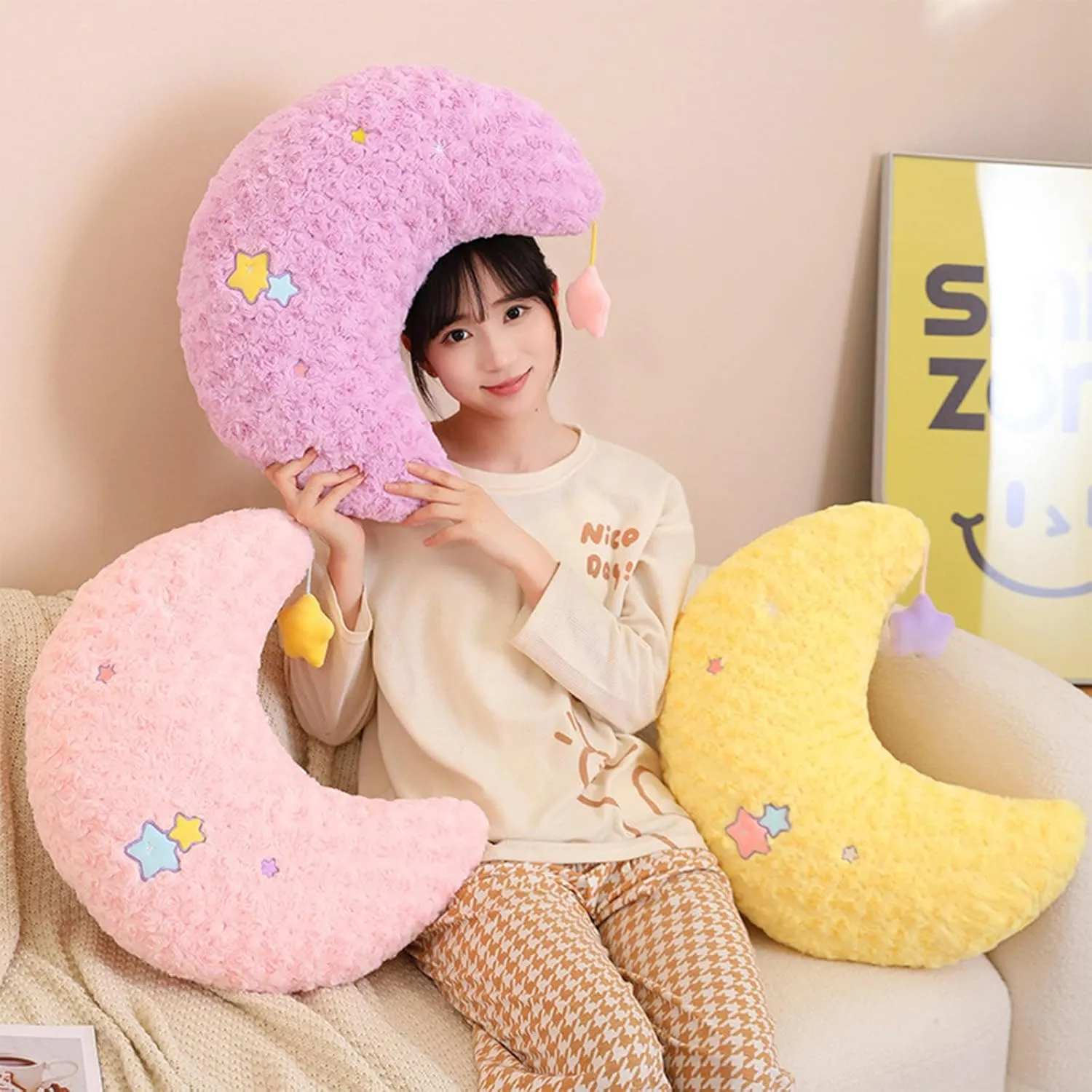 for Kids Adults (17.7inch) Moon Stuffed Pillow, Moon Plush Toy monogamous patient ridge cultural outrageous rupture Hanging a Star, Home Decoration Christmas Birthday Gift 