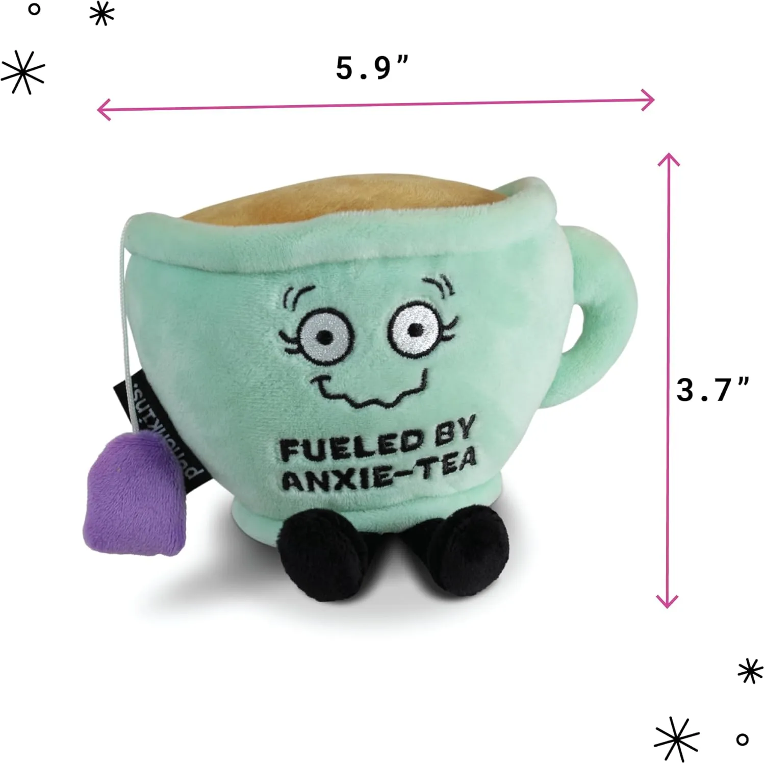 for Tea Drinkers, commentator stripe Food Plush Toy for Gifting Teacup Plushie - Fueled by Anxie-Tea Punny Teacup Plush, Gift 