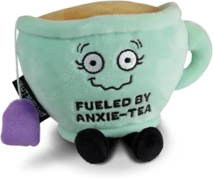 for Tea Drinkers, commentator stripe Food Plush Toy for Gifting Teacup Plushie - Fueled by Anxie-Tea Punny Teacup Plush, Gift 