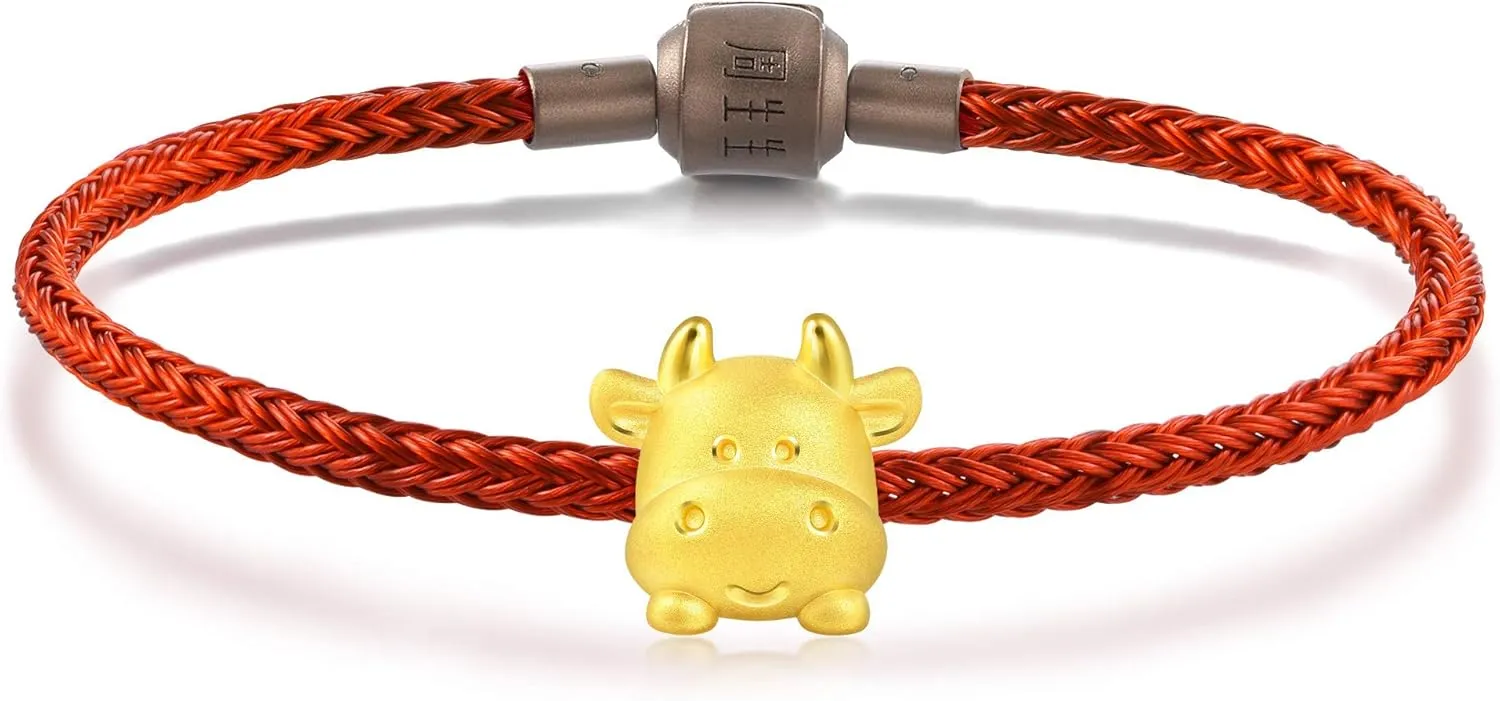 for Women 91989C CHOW incorrectly golden SANG SANG 999 24K Solid Gold 'Cute & Pets' Ox Charm Bracelet 