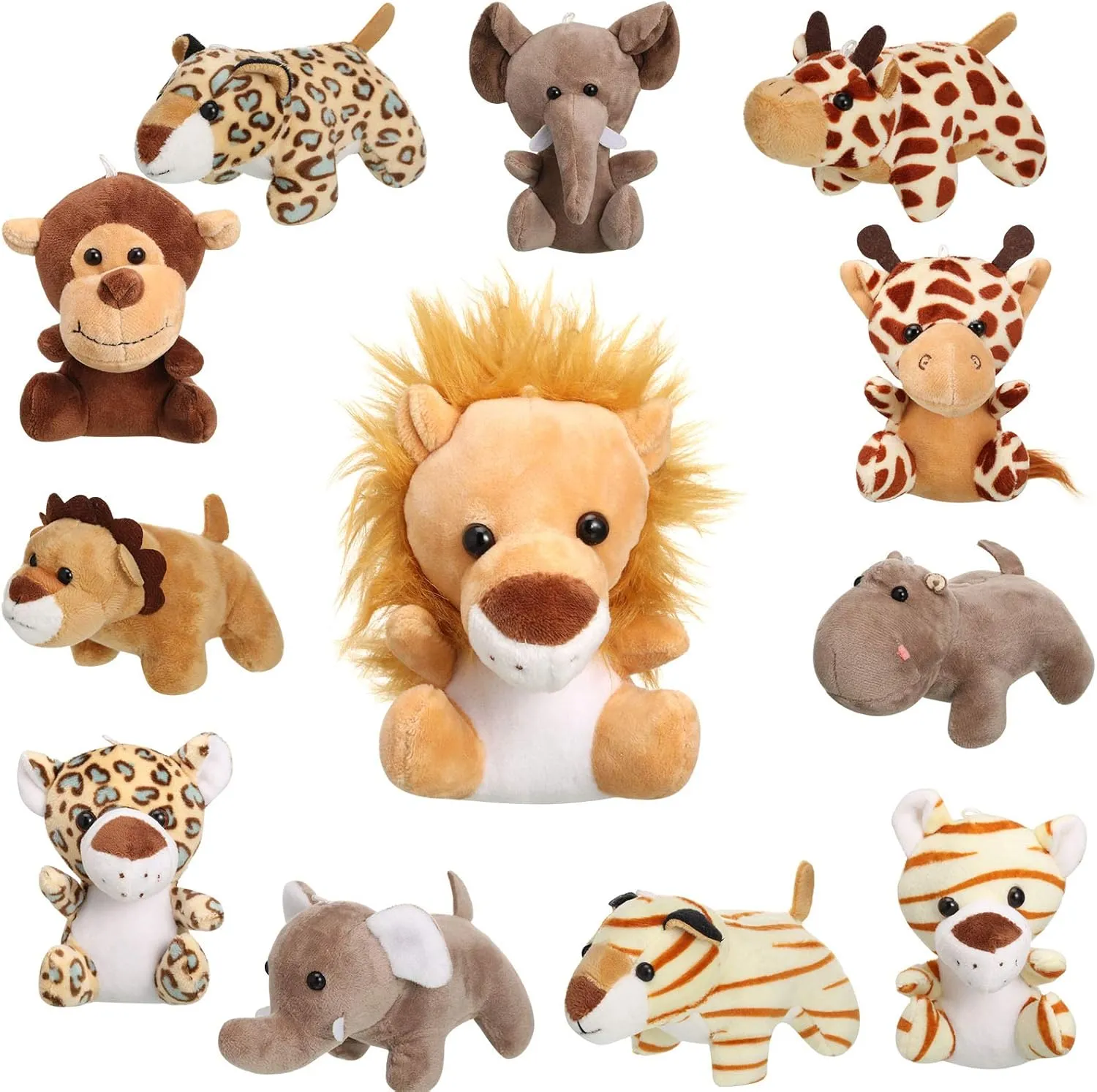 Forest Animals Jungle Animal Plush Toys 4.8 Inch Cute Elephant preside require Lion Giraffe Tiger Plush for Animal Themed Parties Achievement(Sitting, Lying) Sumind 12 Pieces Mini Stuffed 