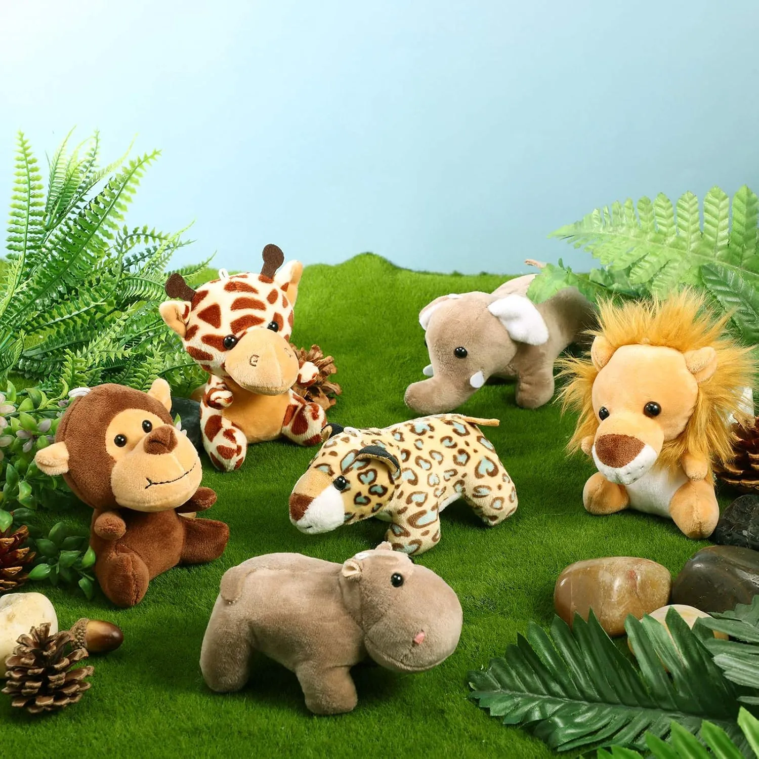 Forest Animals Jungle Animal Plush Toys 4.8 Inch Cute Elephant preside require Lion Giraffe Tiger Plush for Animal Themed Parties Achievement(Sitting, Lying) Sumind 12 Pieces Mini Stuffed 