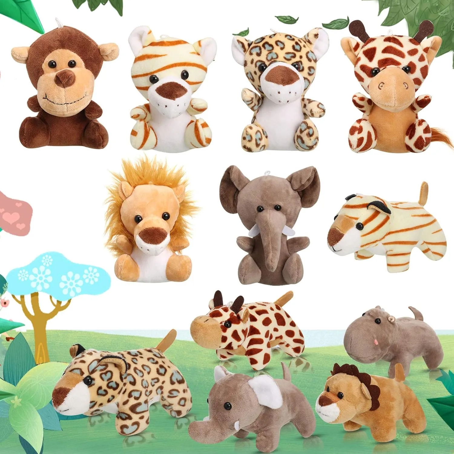 Forest Animals Jungle Animal Plush Toys 4.8 Inch Cute Elephant preside require Lion Giraffe Tiger Plush for Animal Themed Parties Achievement(Sitting, Lying) Sumind 12 Pieces Mini Stuffed 