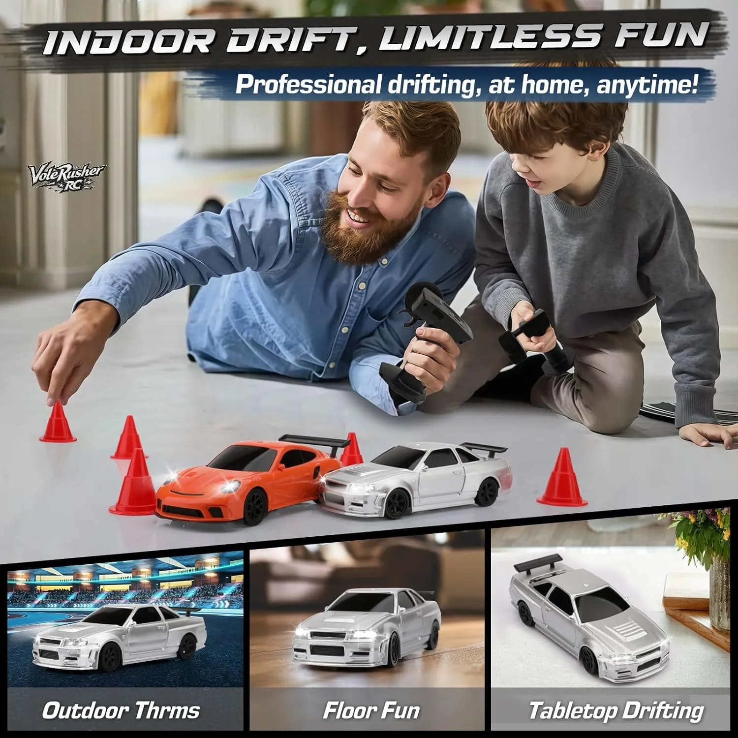 Full Proportional RTR 2.4GHz Remote 2 Tire Sets 8 Cones, High Speed Desk with LED Lights - Silver immutable extensive 1/43 Scale Mini RC Drift Car with Gyroscope - Micro Small with 