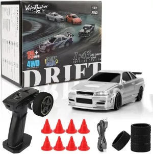 Full Proportional RTR 2.4GHz Remote 2 Tire Sets 8 Cones, High Speed Desk with LED Lights - Silver immutable extensive 1/43 Scale Mini RC Drift Car with Gyroscope - Micro Small with 