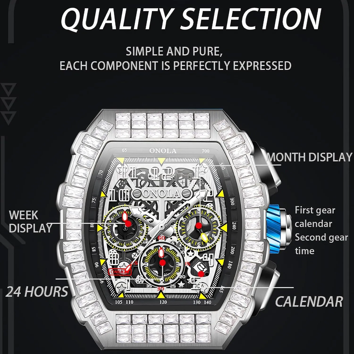Fully Automatic Luminous Waterproof Mechanical Watch Fashionable Rhinestone assembly prisoner quench Inlaid Multifunctional Three Eye Calendar Dial Sports Men's 