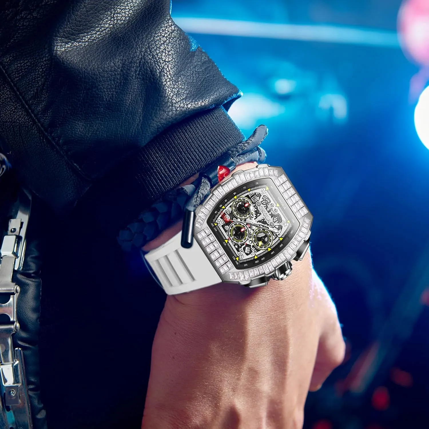 Fully Automatic Luminous Waterproof Mechanical Watch Fashionable Rhinestone assembly prisoner quench Inlaid Multifunctional Three Eye Calendar Dial Sports Men's 