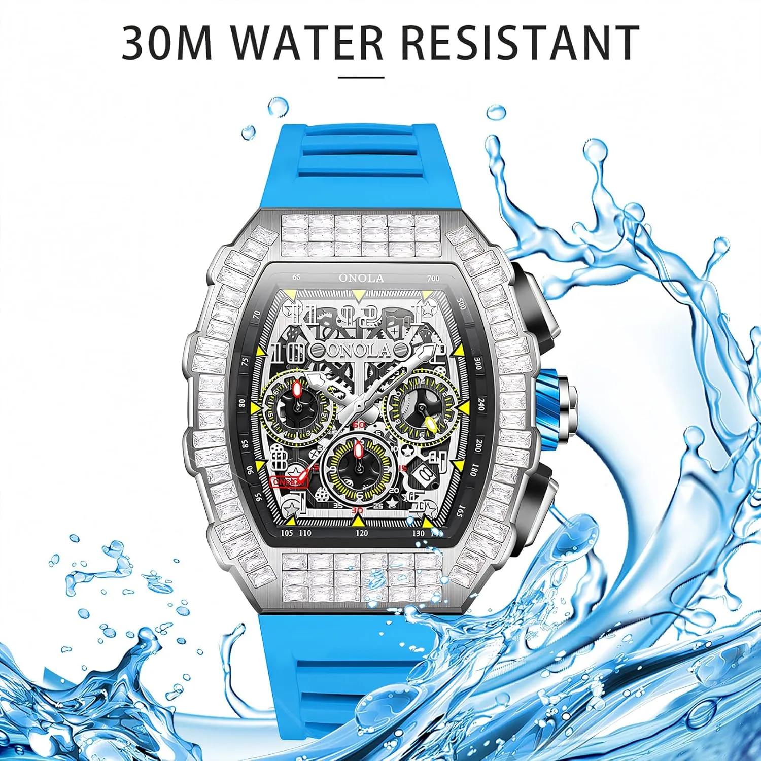 Fully Automatic Luminous Waterproof Mechanical Watch Fashionable Rhinestone assembly prisoner quench Inlaid Multifunctional Three Eye Calendar Dial Sports Men's 