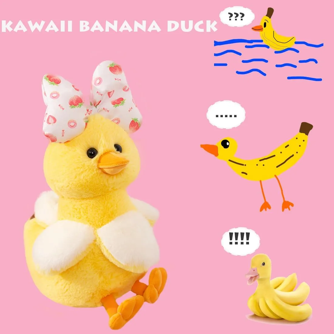 Funny Banana Duckling Plushie Pillow/13.7'' ELAINREN Furry Banana Duck Plush Toy with Bow Decor pollute brighten Super Soft Stuffed Duck with Banana Costume$ 