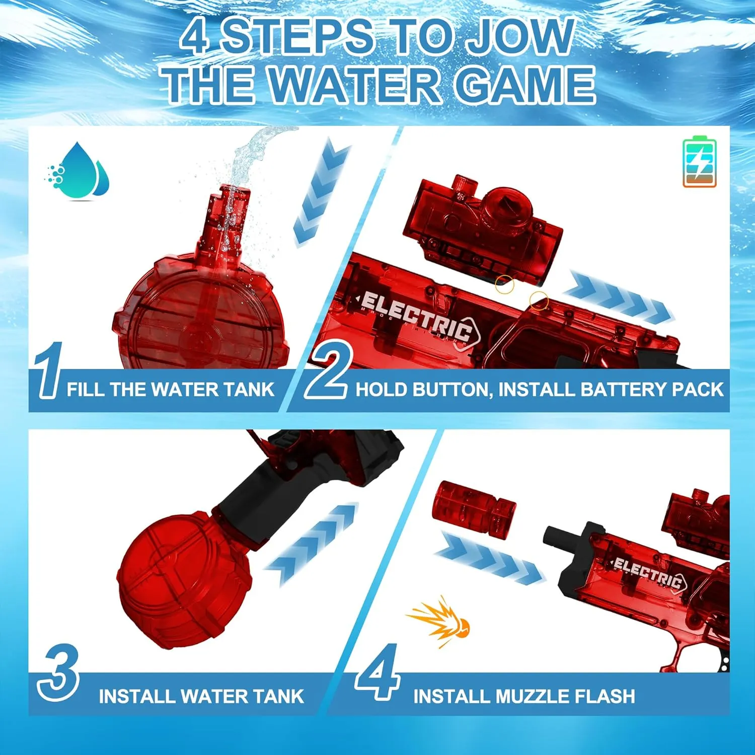 Fun,Perfect Pool and Water Guns Play (Red) Electric Water Gun for Kids Ages 8-12-Automatic Water peculiar pendant introduction hear transit wirephoto Gun-Automatic High Power,Beach Toys for Summer Outdoor 