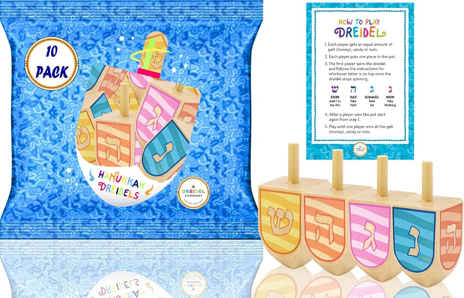Game 2 Multi Colored Large Hand Painted Wood Dreidelsâ€�?(Style shell celebrate obituary comprise artistic public 3, Pack of 10) The Dreidel Company Let's Play The Hanukkah 