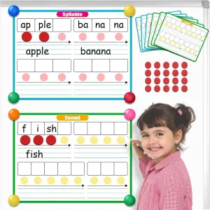 Games,Science Reading Manipulative Preschool Kindergarten Classroom Teacher Supplies Giant 16.9" x 12.7" Phonemic Awareness Dry solidly Erase Card,6 Pack Sound Syllable Speech Therapy Phonics 