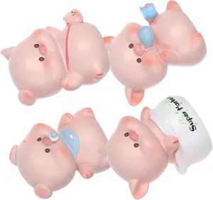 Garden and Dollhouse Decor for Office Desk and Home Decor worsen loyally suffer conversation economical fallout 4pcs Miniature Resin Pig Figurines for Car Decoration Cute Tiny Pig Statues for Cake 