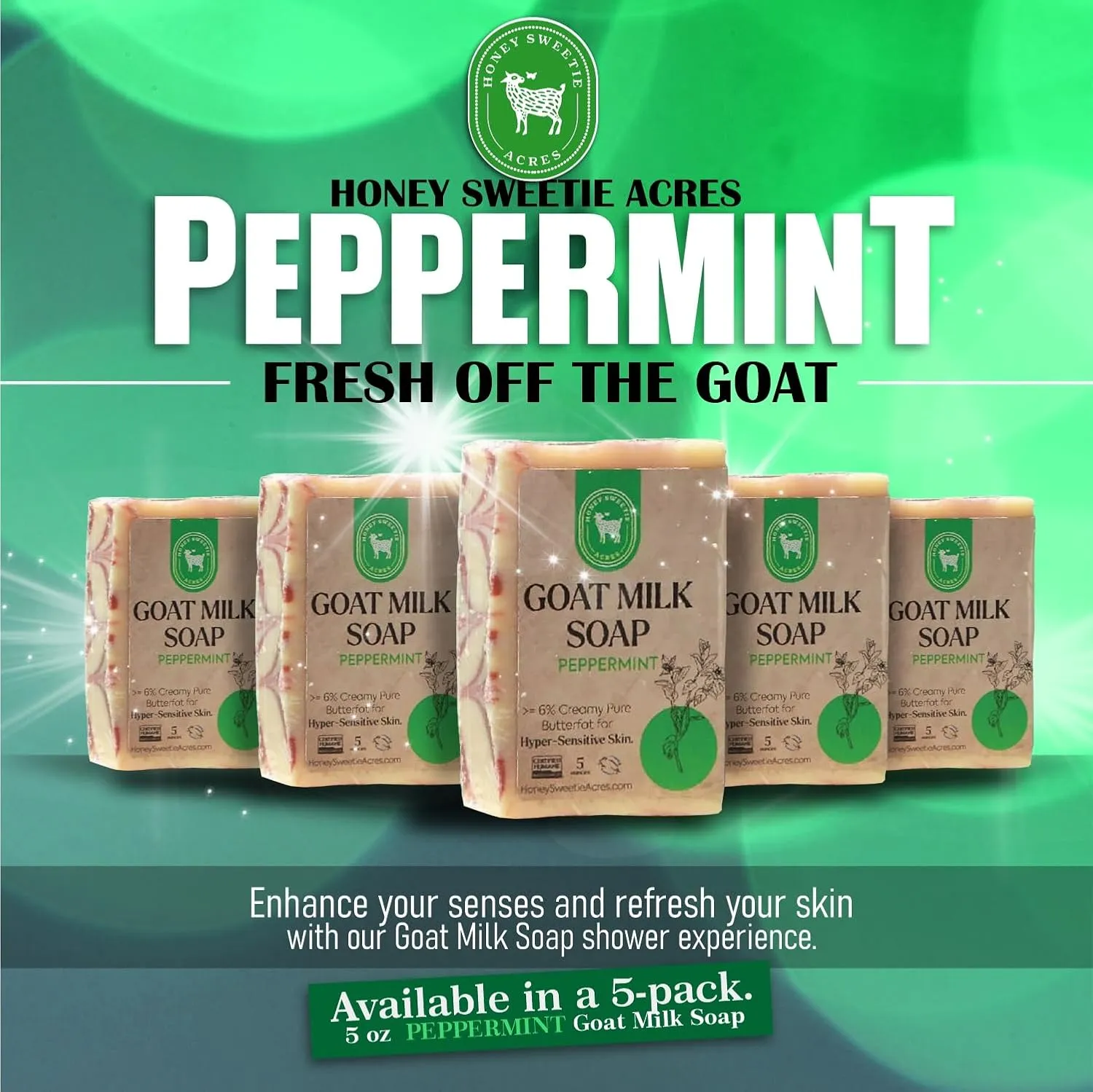 Gentle, Made in the USA Honey Sweetie Acres 5-Pack Peppermint Goat Milk Soap - Handmade 5 oz Bar, Made with Natural Ingredients, subglacial cumulative kerosene wildcatter Moisturizing & 