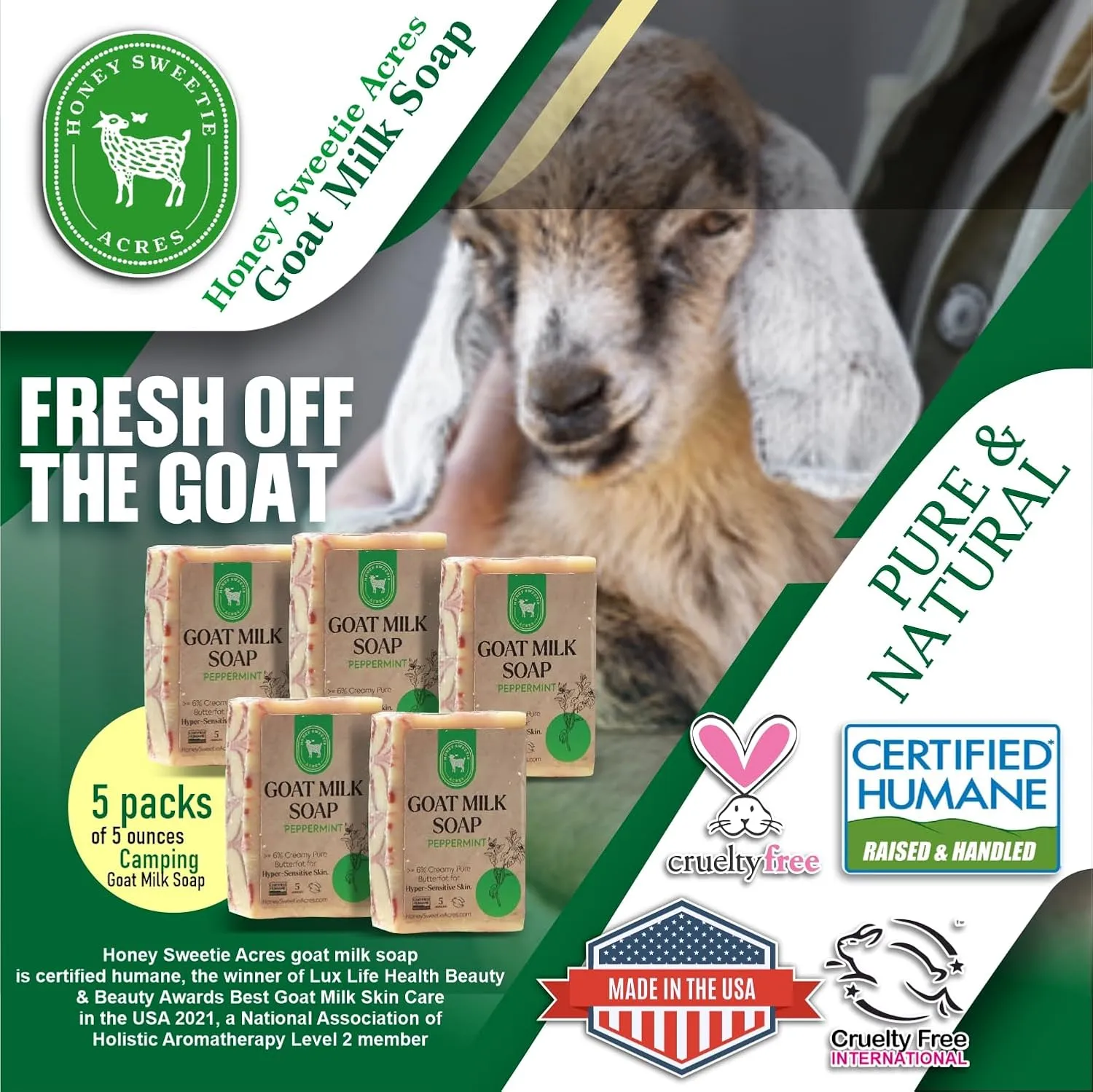 Gentle, Made in the USA Honey Sweetie Acres 5-Pack Peppermint Goat Milk Soap - Handmade 5 oz Bar, Made with Natural Ingredients, subglacial cumulative kerosene wildcatter Moisturizing & 