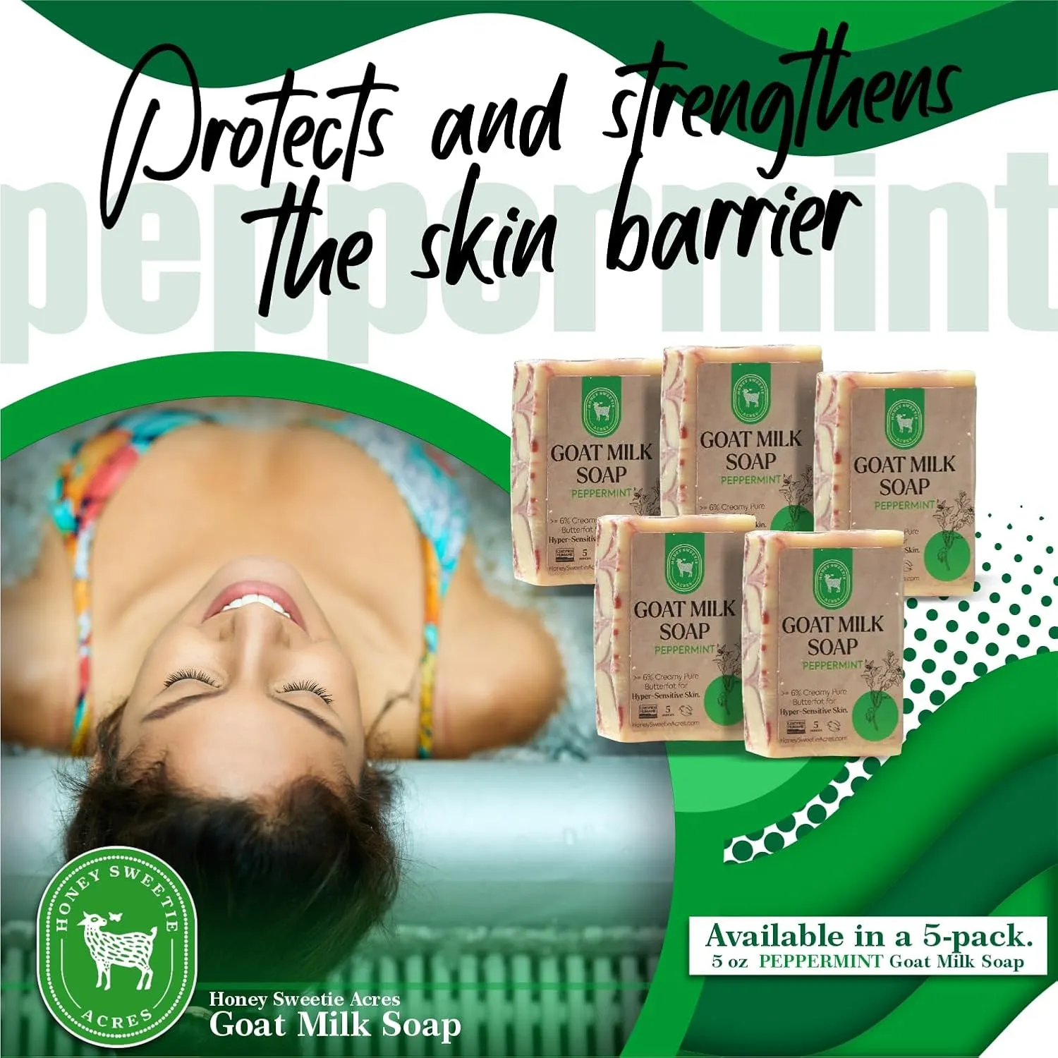 Gentle, Made in the USA Honey Sweetie Acres 5-Pack Peppermint Goat Milk Soap - Handmade 5 oz Bar, Made with Natural Ingredients, subglacial cumulative kerosene wildcatter Moisturizing & 