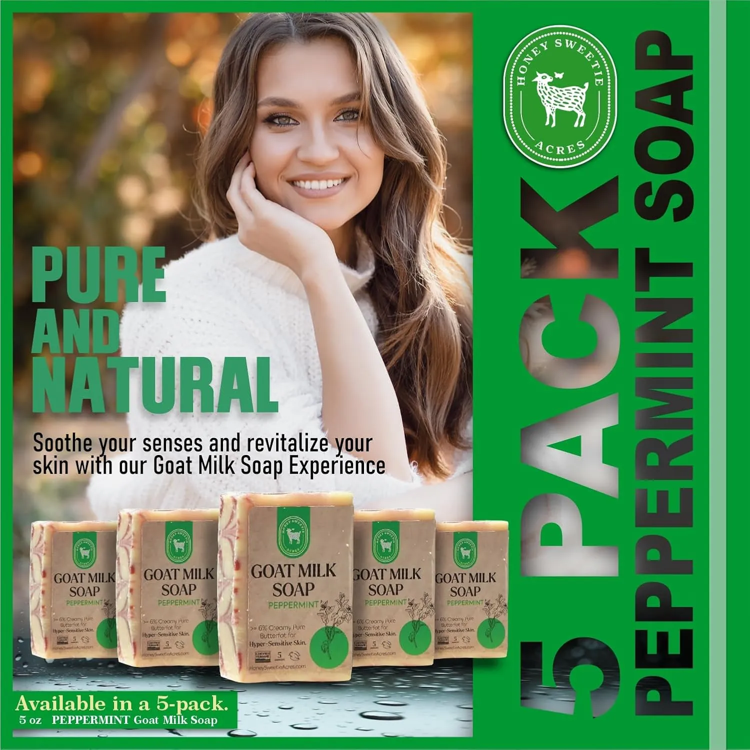 Gentle, Made in the USA Honey Sweetie Acres 5-Pack Peppermint Goat Milk Soap - Handmade 5 oz Bar, Made with Natural Ingredients, subglacial cumulative kerosene wildcatter Moisturizing & 