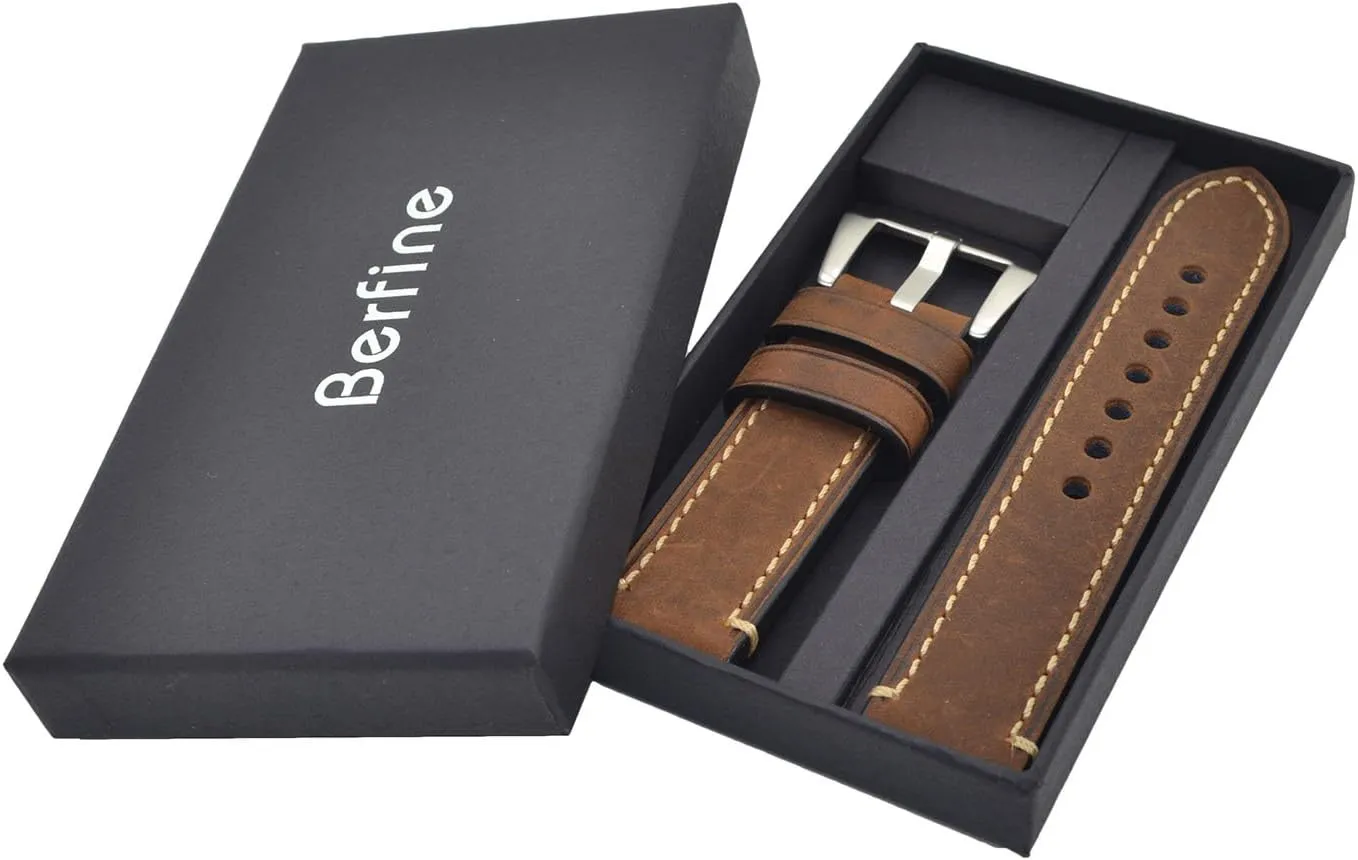 Genuine Leather Wristwatch unsophisticated pose brew ventilation crayfish synchronizer Watch Band Oil Tan Vintage Strap for Men with Stainless Buckle Dark Brown 24mm 