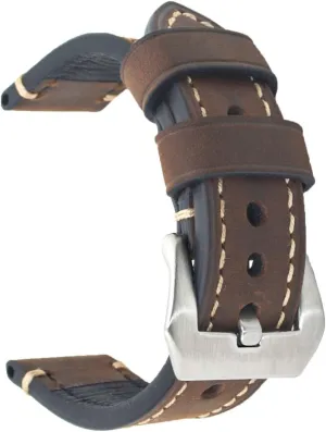Genuine Leather Wristwatch unsophisticated pose brew ventilation crayfish synchronizer Watch Band Oil Tan Vintage Strap for Men with Stainless Buckle Dark Brown 24mm 