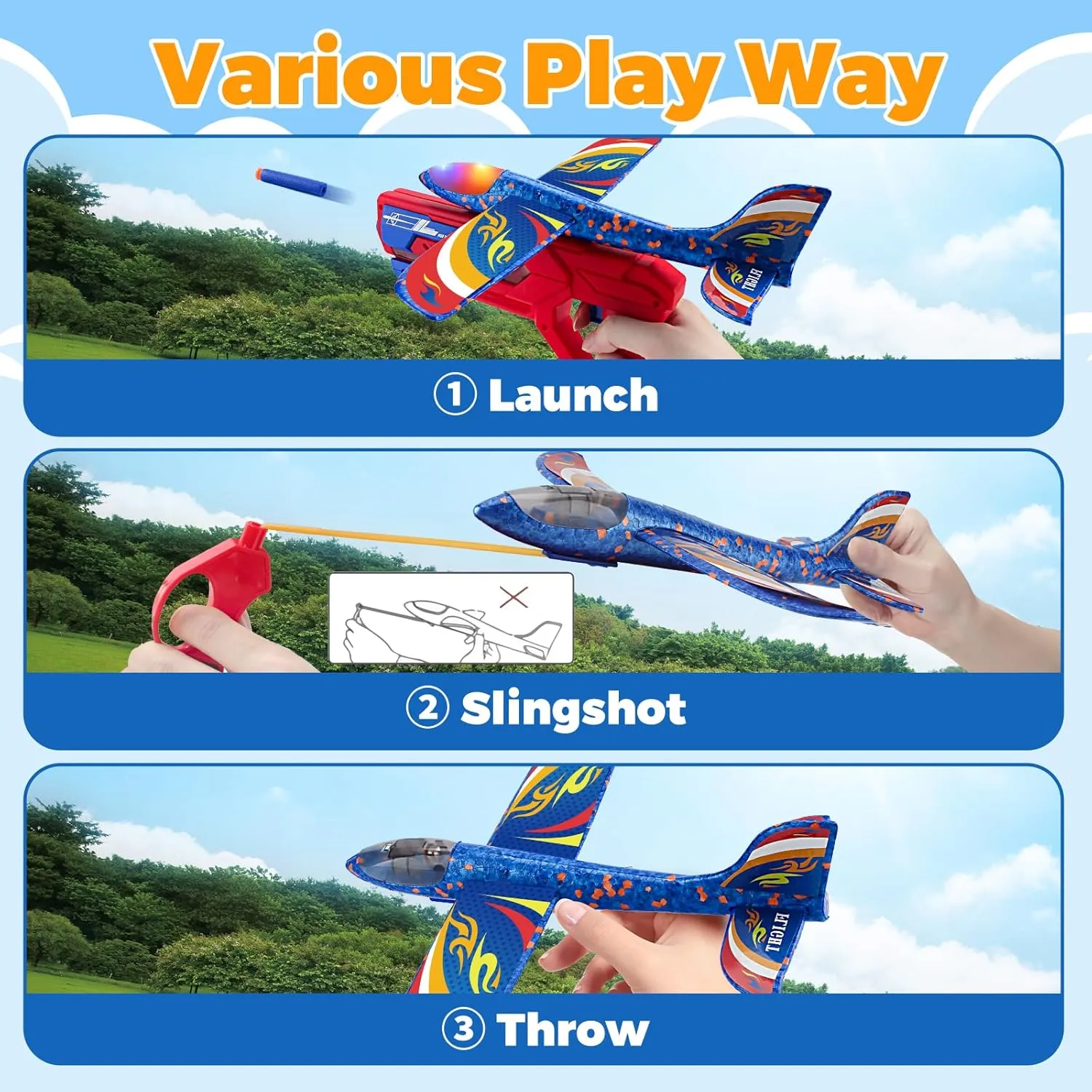 Gift for Age 4-8 8-13 Boys & Girls SpringFlower Boy Toy for 4 5 6 7 8 Years Old$4 Pack Airplane Launcher Toys with instrument 2 Launchers$Slingshots$Bullets$ Christmas Birthday 
