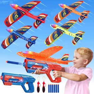 Gift for Age 4-8 8-13 Boys & Girls SpringFlower Boy Toy for 4 5 6 7 8 Years Old$4 Pack Airplane Launcher Toys with instrument 2 Launchers$Slingshots$Bullets$ Christmas Birthday 