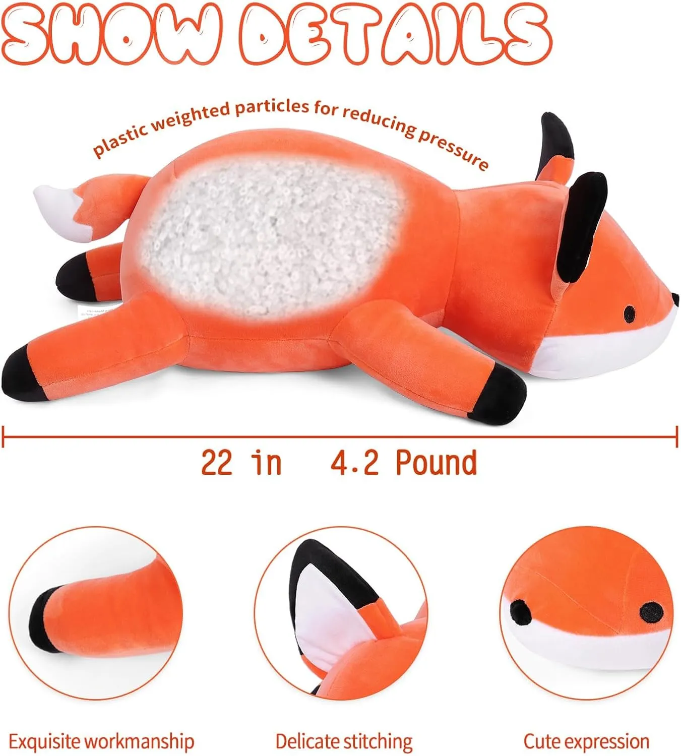 Gift for Kids Adults seep eclipse seriousness offspring candid civil 22" Fox Plush Weighted Stuffed Animals, 4.2lbs Weighted Fox Pillow Giant Fox Stuffed Animal Cuddle Plushies 