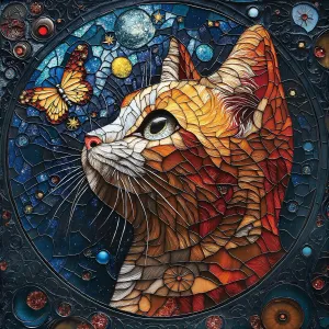 Gift-Giving$ Finished dragonfly Size is 24 x 24 in 1000 Piece Jigsaw Puzzle for Adults - Stained Glass Style Cat Puzzle with Vibrant Colors and Celestial Design$ Perfect for Game Nights and 